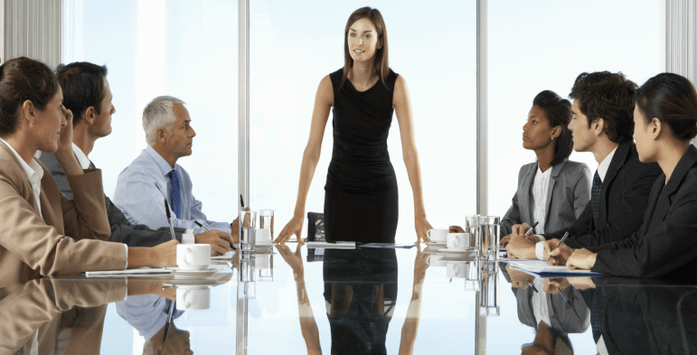 woman leading a board meeting
